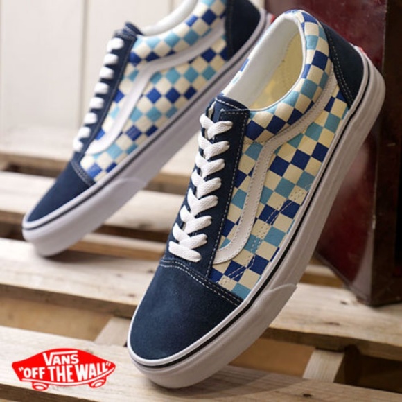 vans old skool checkerboard blue topaz